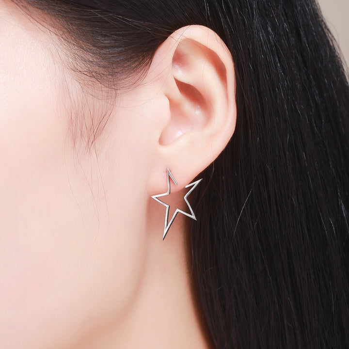 Simple S925 Sterling Silver Earrings Star Hollow Female Temperament Earrings, SCE107