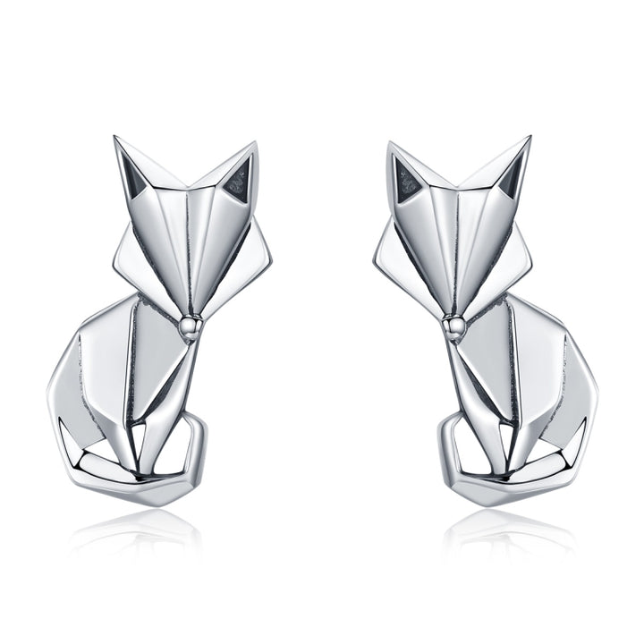 S925 Animal Earrings Jewelry Origami Fox Sterling Silver Girls Earrings, SCE526