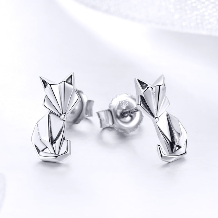 S925 Animal Earrings Jewelry Origami Fox Sterling Silver Girls Earrings, SCE526