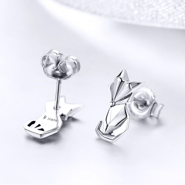 S925 Animal Earrings Jewelry Origami Fox Sterling Silver Girls Earrings, SCE526