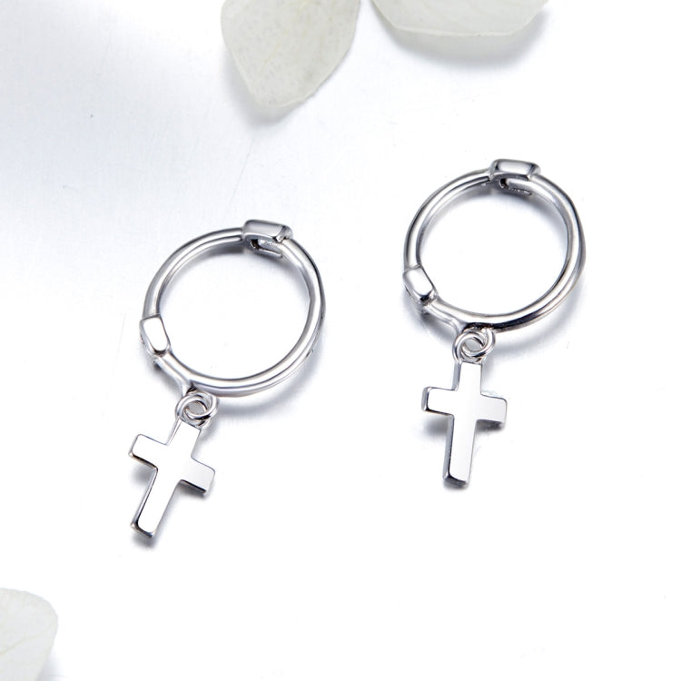 Cross Earrings S925 Sterling Silver Platinum-plated Earrings Men Women Simple Earrings, SCE547