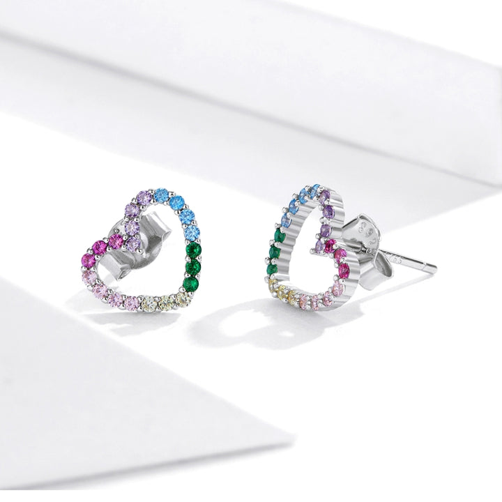 Rainbow Earrings Sterling Silver S925 Heart-shaped Zircon Girls Accessories, SCE891