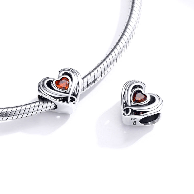 S925 Heart-shaped Sterling Silver Loose Beads DIY Bracelet Accessories, SCC1472