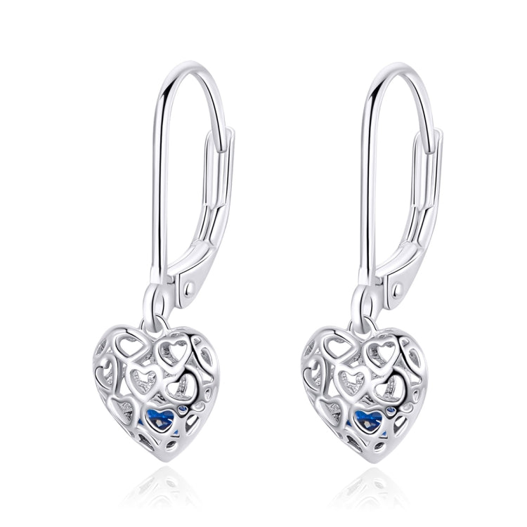 S925 Sterling Silver Stud Earrings Hollow Heart Shaped Earrings Simple Platinum Plated Earrings, SCE746