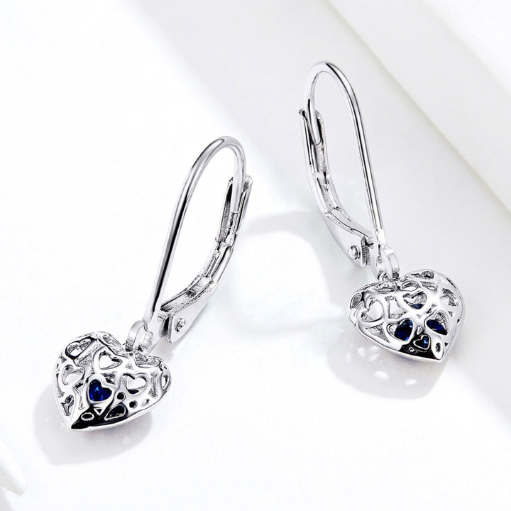 S925 Sterling Silver Stud Earrings Hollow Heart Shaped Earrings Simple Platinum Plated Earrings, SCE746