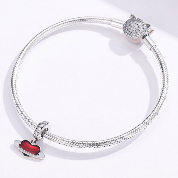 S925 Sterling Silver Pendant Red Love Planet DIY Bracelet Jewelry Accessories