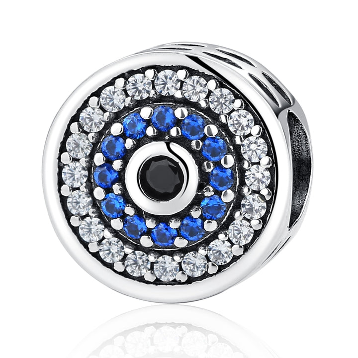 S925 Sterling Silver Beads Personality Inlaid Blue Eyes Round Bracelet Accessories Beads