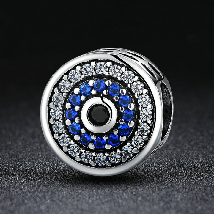 S925 Sterling Silver Beads Personality Inlaid Blue Eyes Round Bracelet Accessories Beads