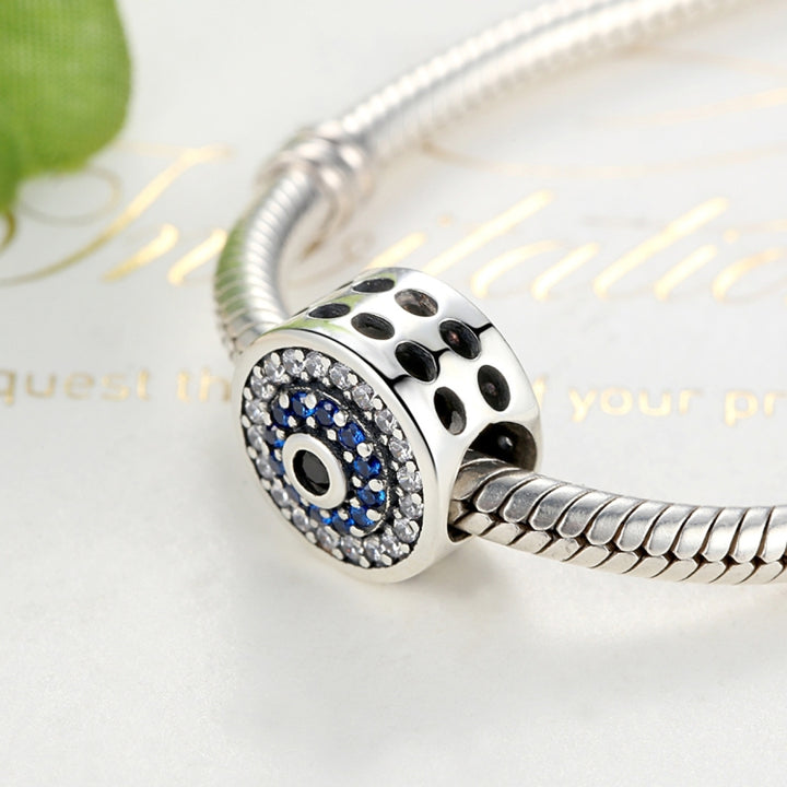 S925 Sterling Silver Beads Personality Inlaid Blue Eyes Round Bracelet Accessories Beads