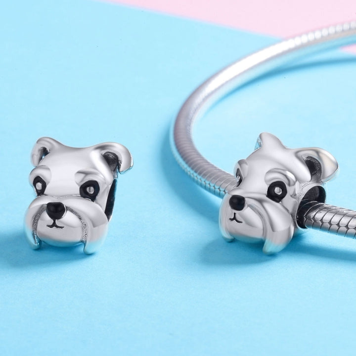 S925 Sterling Silver Beads Cute Schnauzer Platinum Plated Accessories Pendant Loose Beads, SCC835