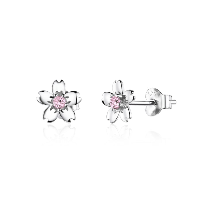 Sterling Silver Flower Earrings S925 Temperament Simple Zircon Earrings, SCE784