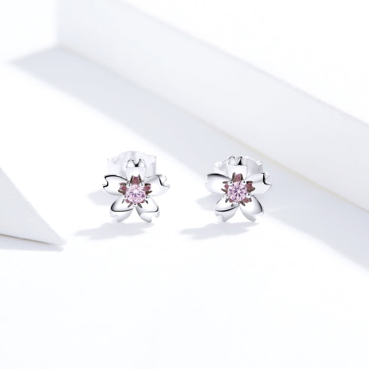 Sterling Silver Flower Earrings S925 Temperament Simple Zircon Earrings, SCE784