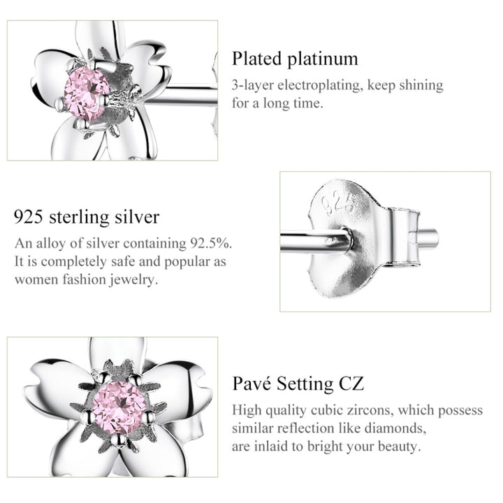 Sterling Silver Flower Earrings S925 Temperament Simple Zircon Earrings, SCE784