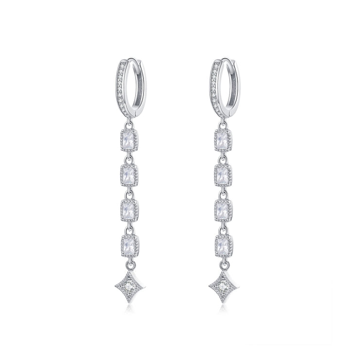 Zircon Earrings Long Sterling Silver S925 Platinum Plated Earrings, SCE583