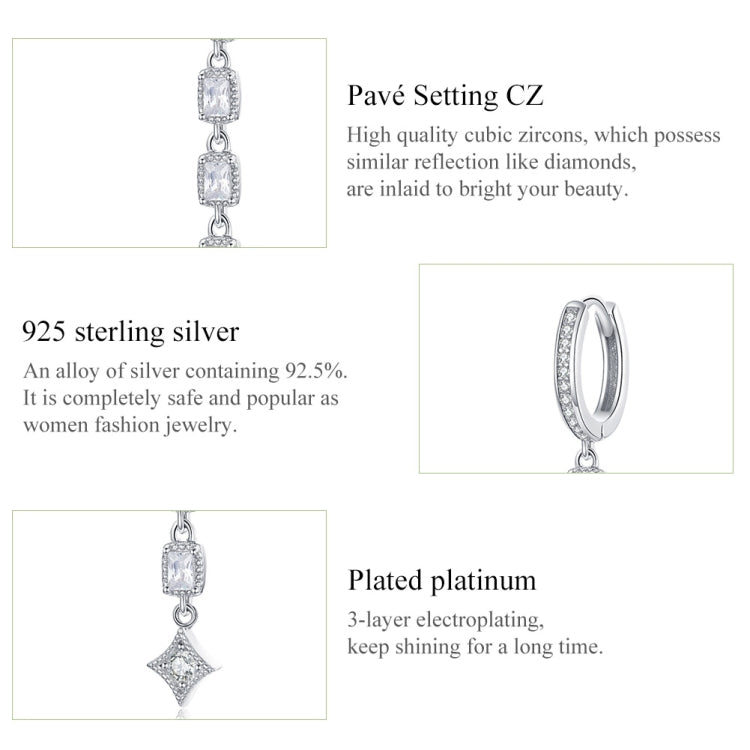 Zircon Earrings Long Sterling Silver S925 Platinum Plated Earrings, SCE583