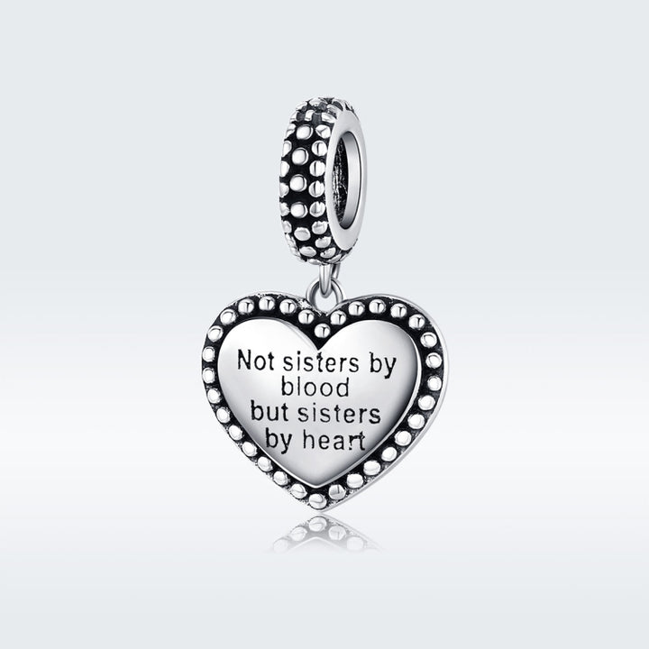 Love Sisters Sterling Silver Pendant DIY Bracelet Accessories Heart-shaped Letter Retro Charm, SCC1396