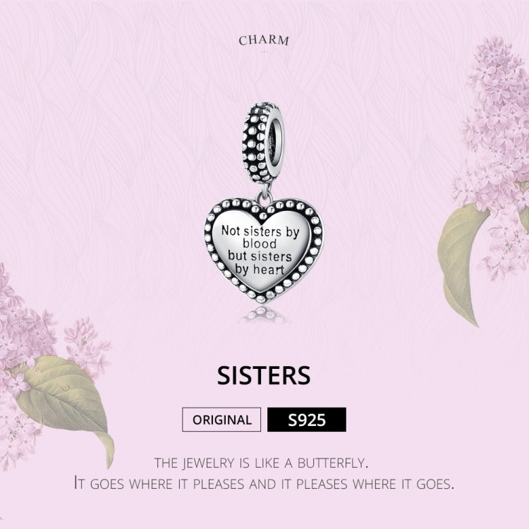 Love Sisters Sterling Silver Pendant DIY Bracelet Accessories Heart-shaped Letter Retro Charm, SCC1396