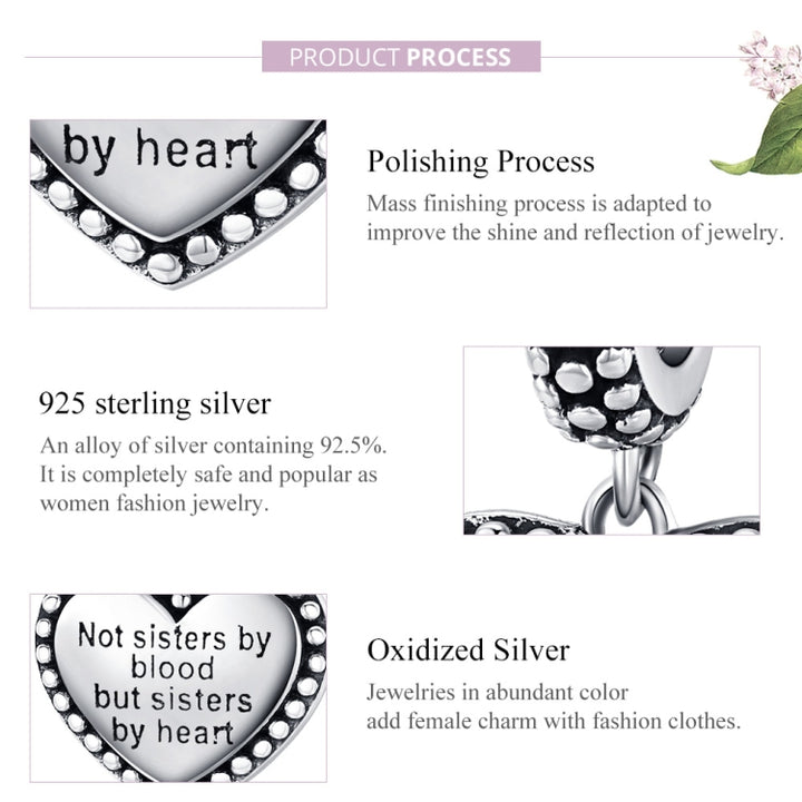 Love Sisters Sterling Silver Pendant DIY Bracelet Accessories Heart-shaped Letter Retro Charm, SCC1396