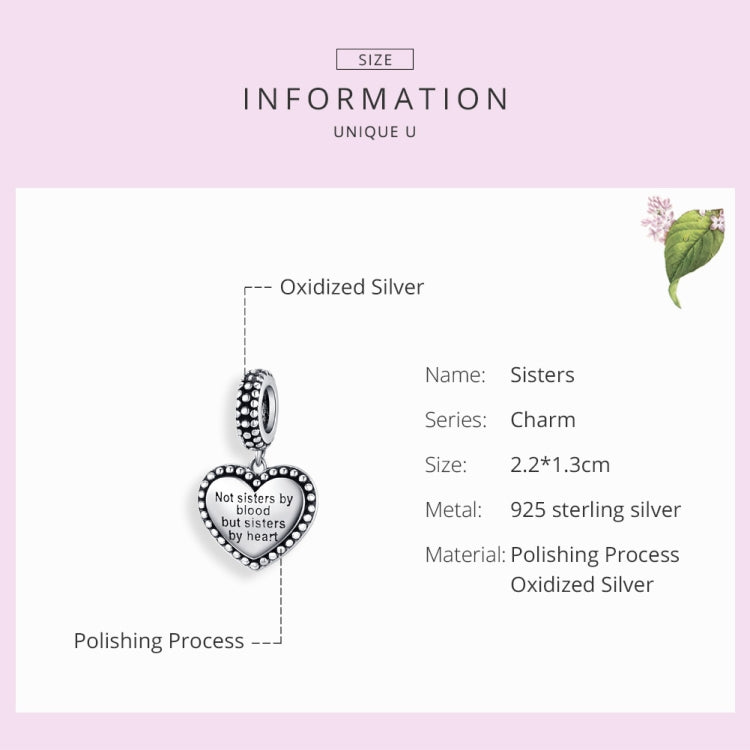 Love Sisters Sterling Silver Pendant DIY Bracelet Accessories Heart-shaped Letter Retro Charm, SCC1396