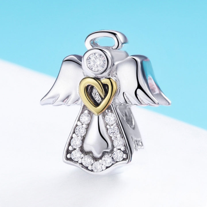 S925 Sterling Silver Guardian Angel Pendant Diamond Drop Oil Jewelry DIY Bracelet Accessories