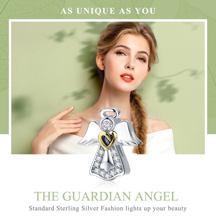 S925 Sterling Silver Guardian Angel Pendant Diamond Drop Oil Jewelry DIY Bracelet Accessories