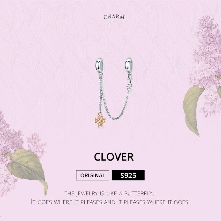 S925 Sterling Silver Platinum Plated Clover Safety Chain DIY Bracelet Accessories, SCC1261