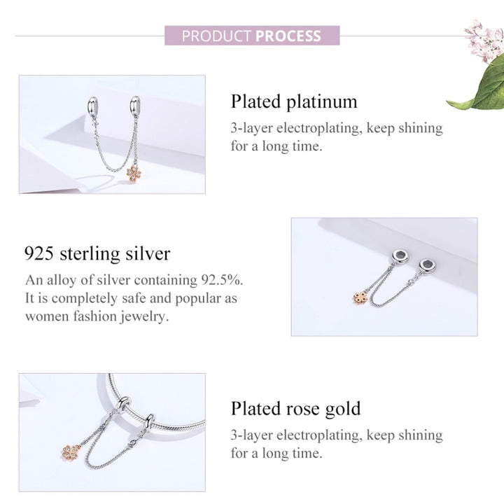 S925 Sterling Silver Platinum Plated Clover Safety Chain DIY Bracelet Accessories, SCC1261