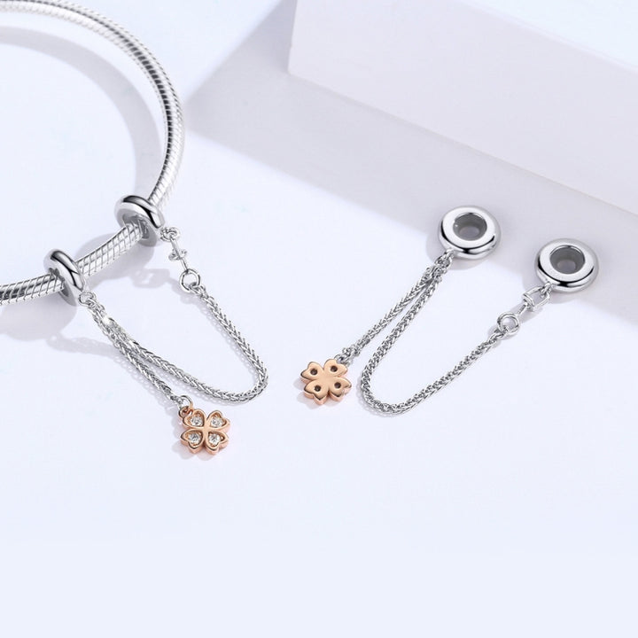 S925 Sterling Silver Platinum Plated Clover Safety Chain DIY Bracelet Accessories, SCC1261