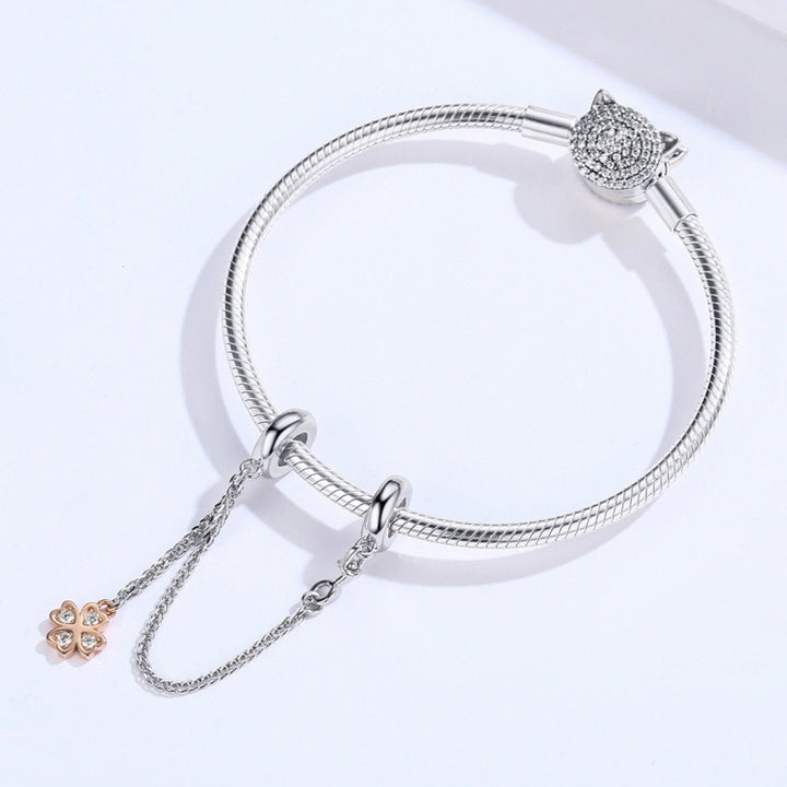 S925 Sterling Silver Platinum Plated Clover Safety Chain DIY Bracelet Accessories, SCC1261