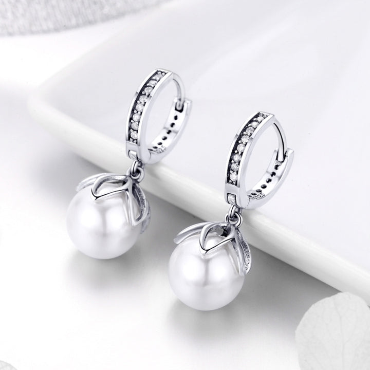 Round Shell Bead Earrings Simple Ladies Silver Earrings, SCE482