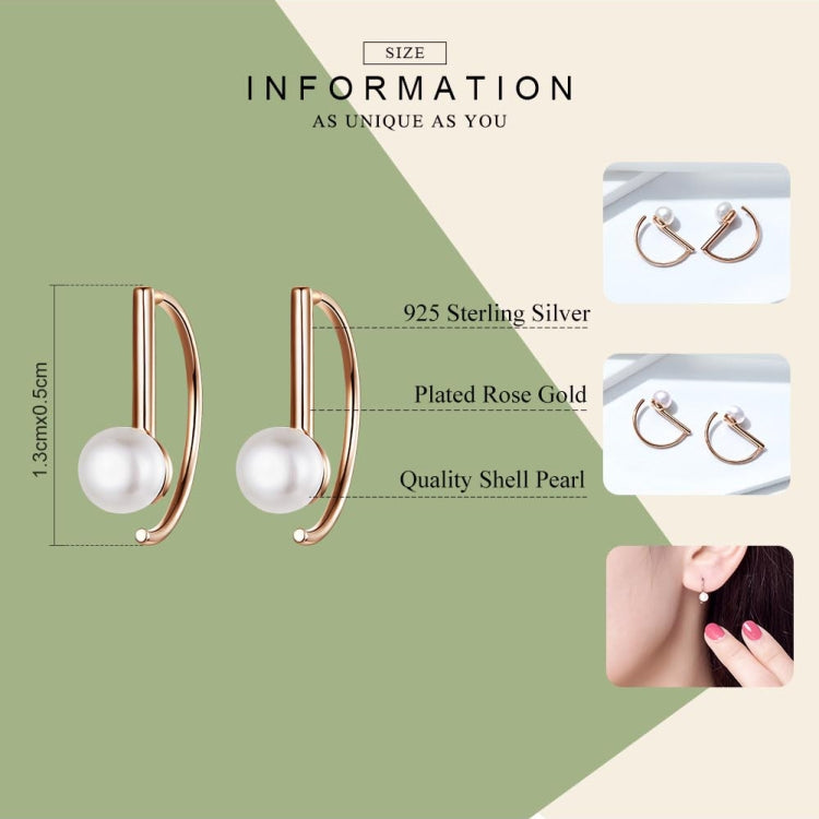 S925 Sterling Silver Shell Beads Simple Earrings, Rose Gold, White