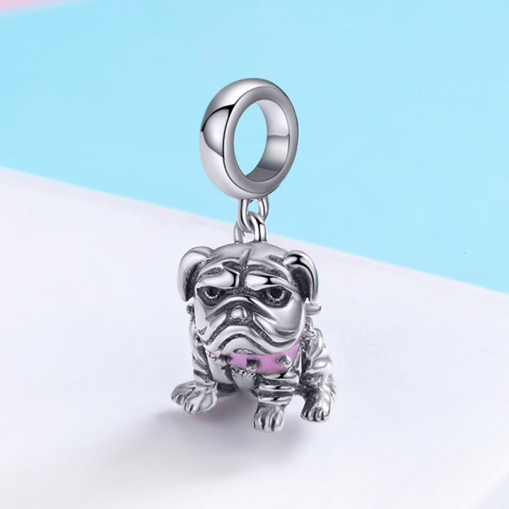 S925 Sterling Silver Beaded Bulldog Charm Accessory Bracelet Accessory, SCC552