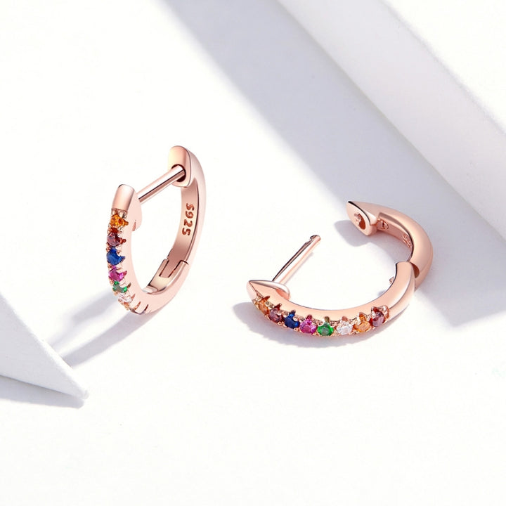 Sterling Silver Rainbow Earrings S925 Zircon Earrings, Rose Gold, Gold, White