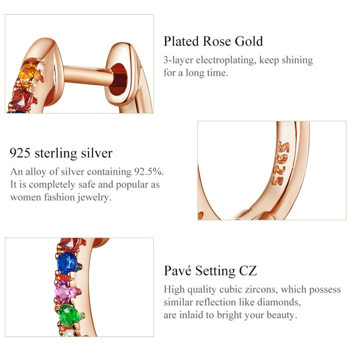 Sterling Silver Rainbow Earrings S925 Zircon Earrings, Rose Gold, Gold, White