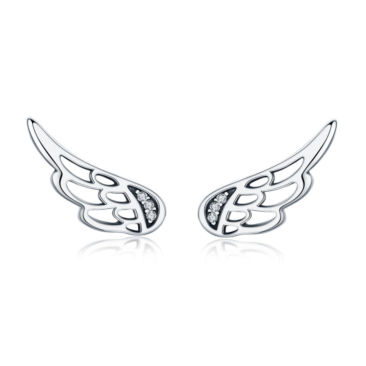 Sterling Silver Wing Earrings Simple S925 Silver Stud Earrings, Silver, Rose Gold