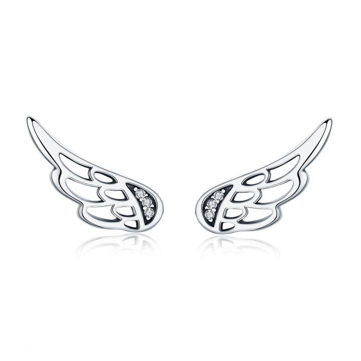 Sterling Silver Wing Earrings Simple S925 Silver Stud Earrings, Silver, Rose Gold