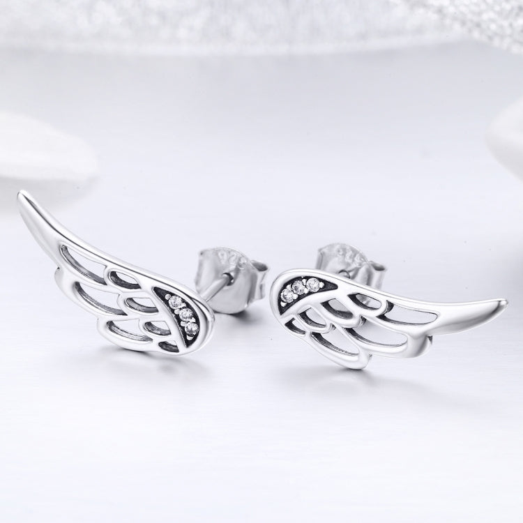 Sterling Silver Wing Earrings Simple S925 Silver Stud Earrings, Silver, Rose Gold