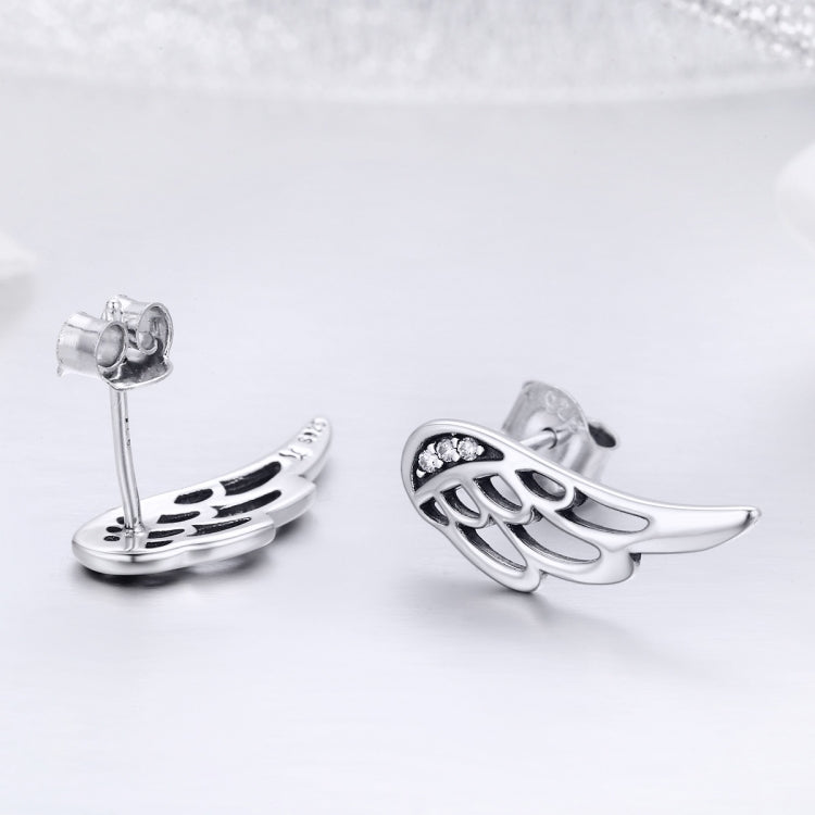 Sterling Silver Wing Earrings Simple S925 Silver Stud Earrings, Silver, Rose Gold