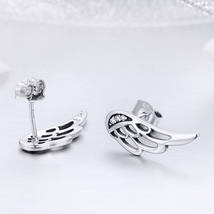 Sterling Silver Wing Earrings Simple S925 Silver Stud Earrings, Silver, Rose Gold