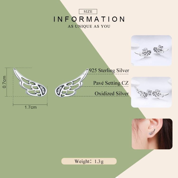 Sterling Silver Wing Earrings Simple S925 Silver Stud Earrings, Silver, Rose Gold