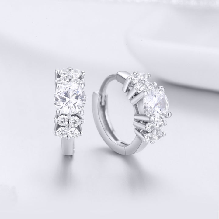 Sterling Silver Zircon Earrings Simple Temperament S925 Earrings, Silver, Rose Gold, Gold