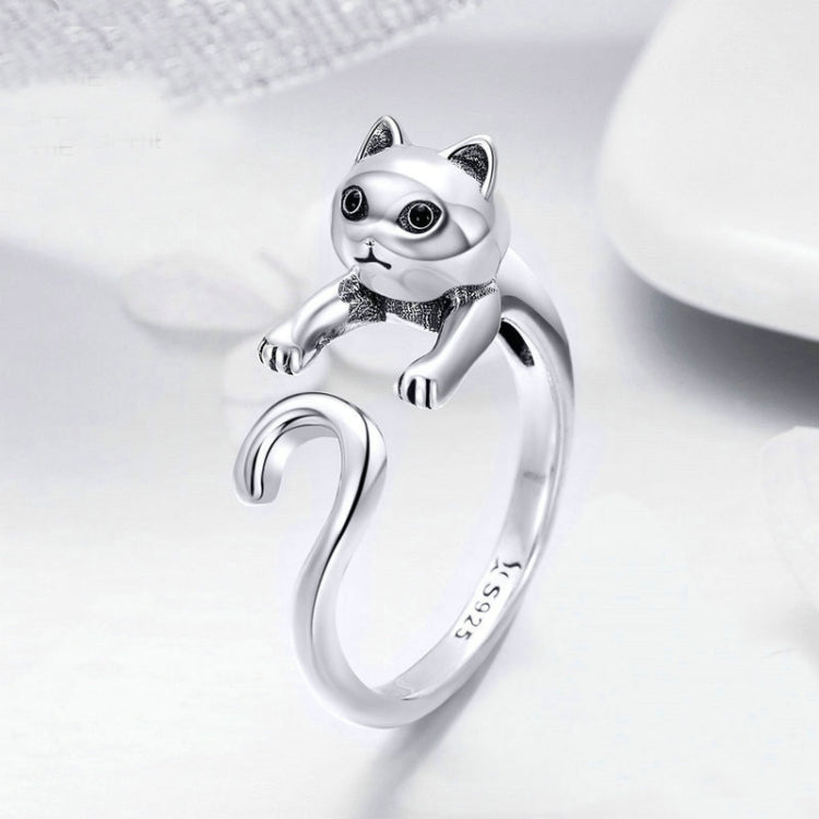 S925 Sterling Silver Ring Naughty Cat Inlaid Zircon Ring