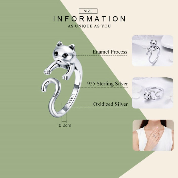 S925 Sterling Silver Ring Naughty Cat Inlaid Zircon Ring