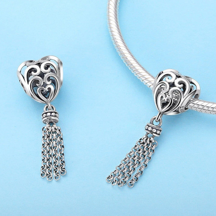 S925 Sterling Silver Love Heart-shaped Silver Beads, SCC722