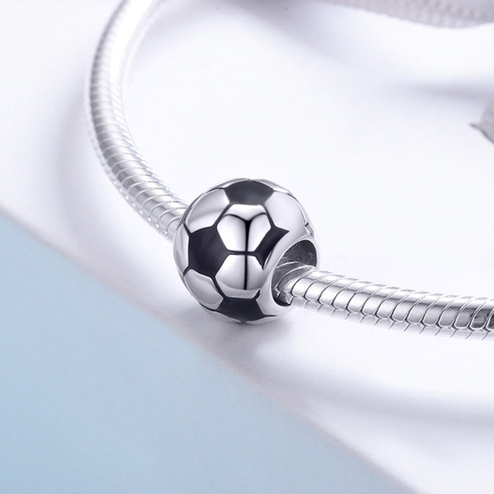 Football Love S925 Sterling Silver Platinum Plated Pendant Loose Beads, SCC666