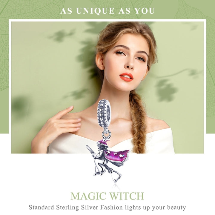 S925 Sterling Silver Magic Witch Broom Pendant Dripping Oil DIY Bracelet Accessories, SCC914