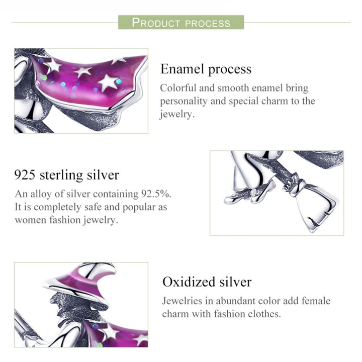 S925 Sterling Silver Magic Witch Broom Pendant Dripping Oil DIY Bracelet Accessories, SCC914