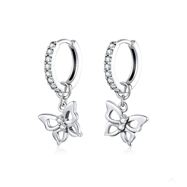 Butterfly S925 Sterling Silver Earrings Hollow Zircon Earrings, SCE833