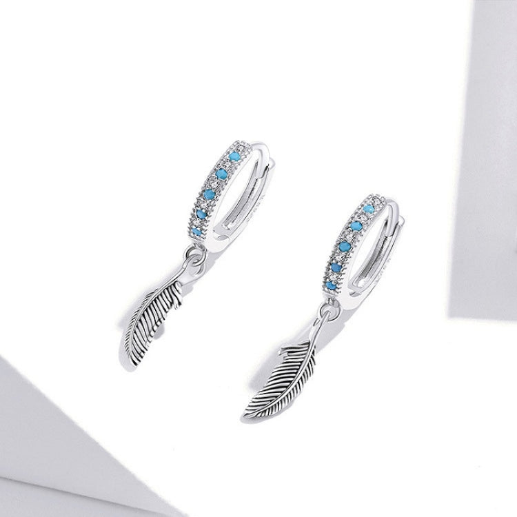 S925 Sterling Silver Feather Earrings, SCE898