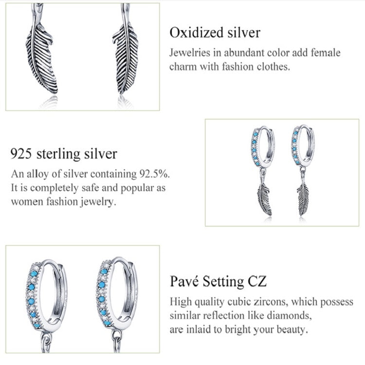 S925 Sterling Silver Feather Earrings, SCE898